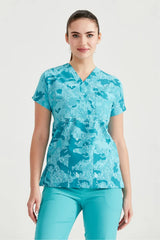 Camouflage Turquoise - Women - Blouse with Print