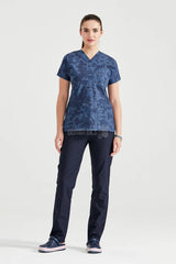 Navy Blue Camouflage - Women - Blouse Elastane with Print
