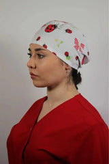 White Unisex Medical Cap – Surgical Hat with Ladybug Print