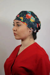 Navy Blue Unisex Medical Cap – Surgical Hat with Owl Print