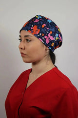 Navy Blue Unisex Medical Cap – Surgical Hat with Butterfly Print