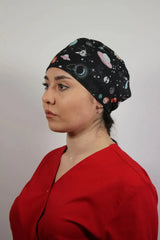 Black Unisex Medical Cap – Surgical Hat with Planets Print