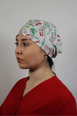 White Unisex Medical Cap – Surgical Hat with Syringe Print