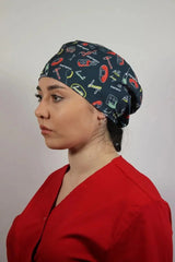 Navy Blue Unisex Medical Cap – Surgical Hat with Syringe Print