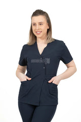Navy Blue - Women - Belted Scrub Set Elastane