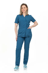 Petrol Blue - Women - Belted Scrub Set Elastane
