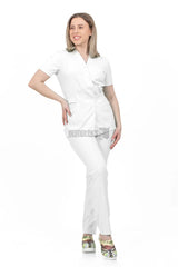White - Women - Belted Scrub Set Elastane