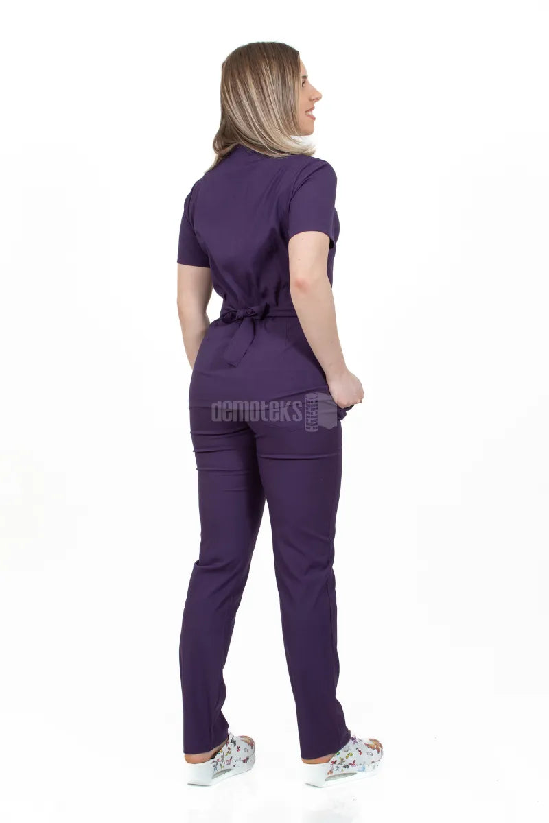 Purple - Women - Belted Scrub Set Elastane